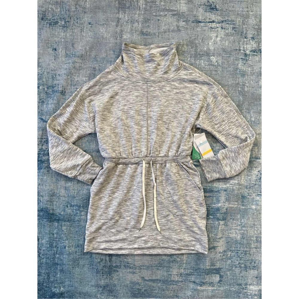 NWT! Zella Peaceful Funnel Neck Tie Waist Sweatshirt Grey Light Heather Small